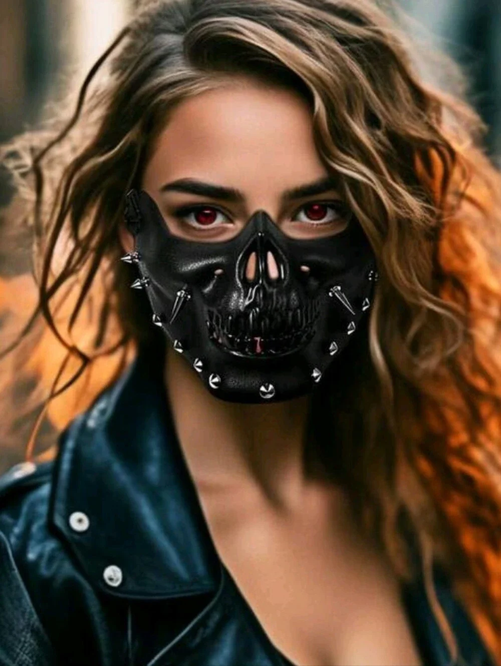 Studded Black Skull Face Mask - Women Accessories